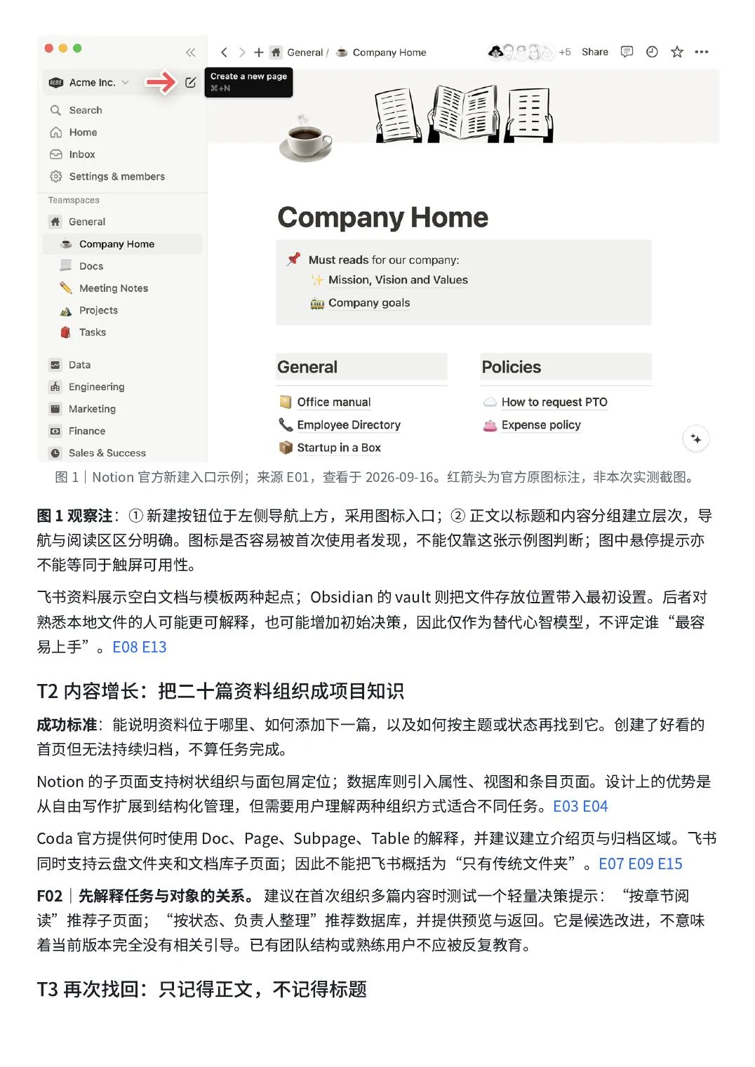 飞书报告中的 Notion 工作区界面截图与体验分析